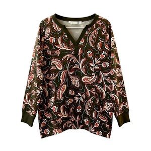 Belle by Kim Gravel Paisley Long Sleeve Top - Olive and Red
